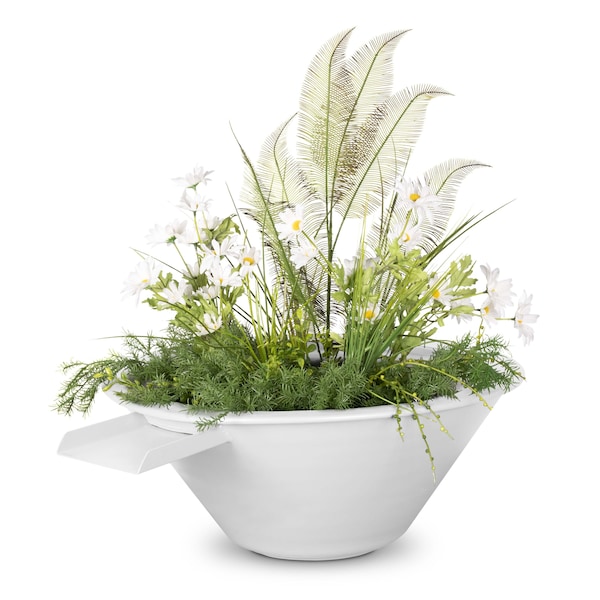 The Outdoor Plus 24 Round Cazo Planter & Water Bowl - Powder Coated Metal - White - OPT-R24PCPW-WHT - main